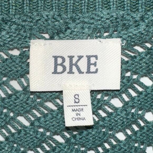 BKE Washed Notch Neck Oversized Cotton Open Weave Jasper Green Sweater Size S - Picture 3 of 14